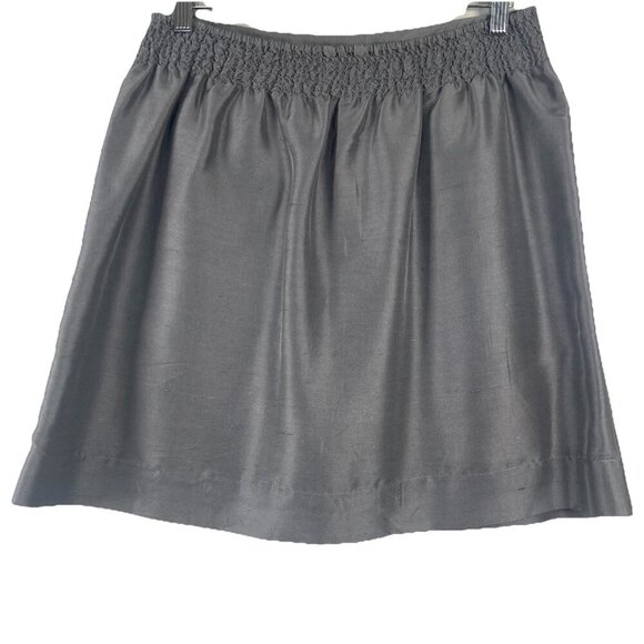 Garnet Hill A Line Mini Skirt Size 8 Gray 100% Silk Pull On Preppy Date Cocktail - Picture 2 of 5